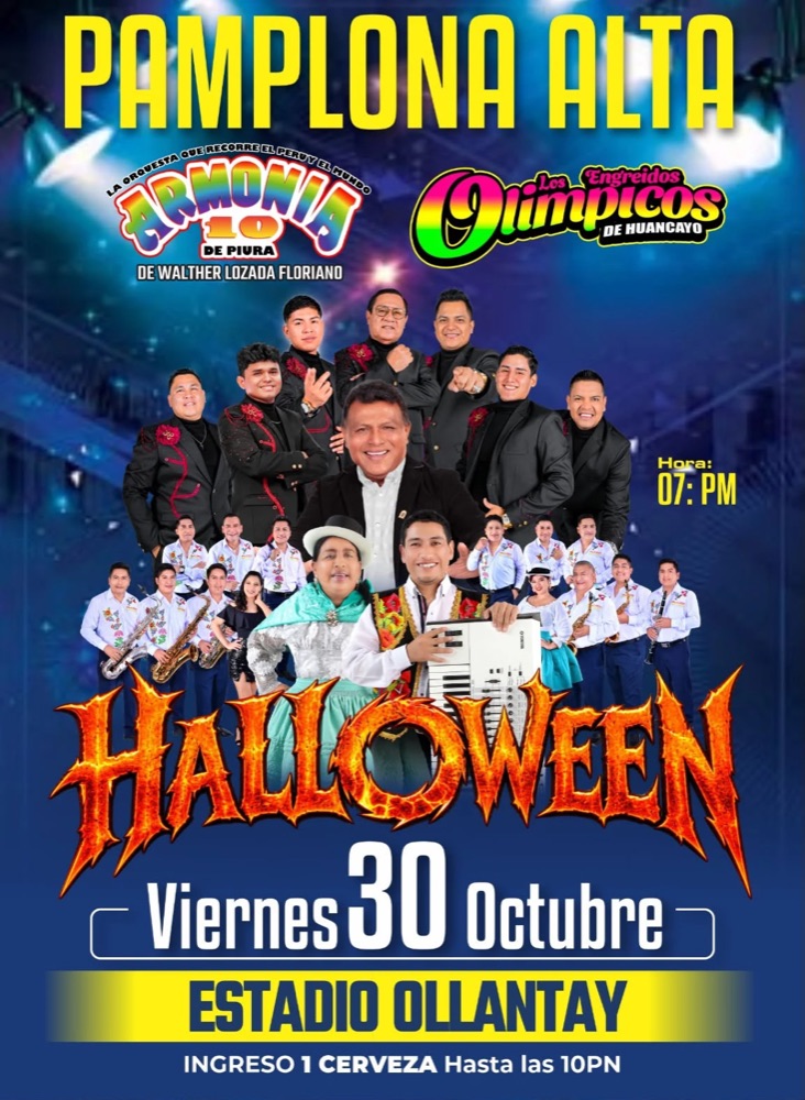 Flyer Halloween en Pamplona Alta, viernes 30 de octubre, Estadio Ollantay